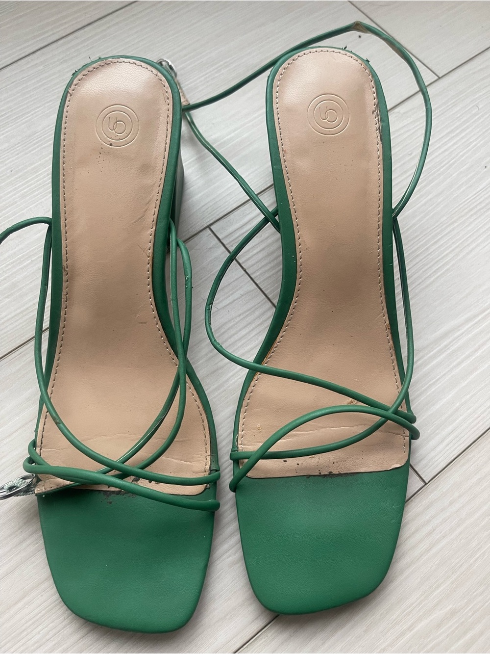 Green Strappy Square-Toe Sandals
